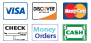 We Accept Visa, Discover, MasterCard, Cashier’s checks and money orders, Cash